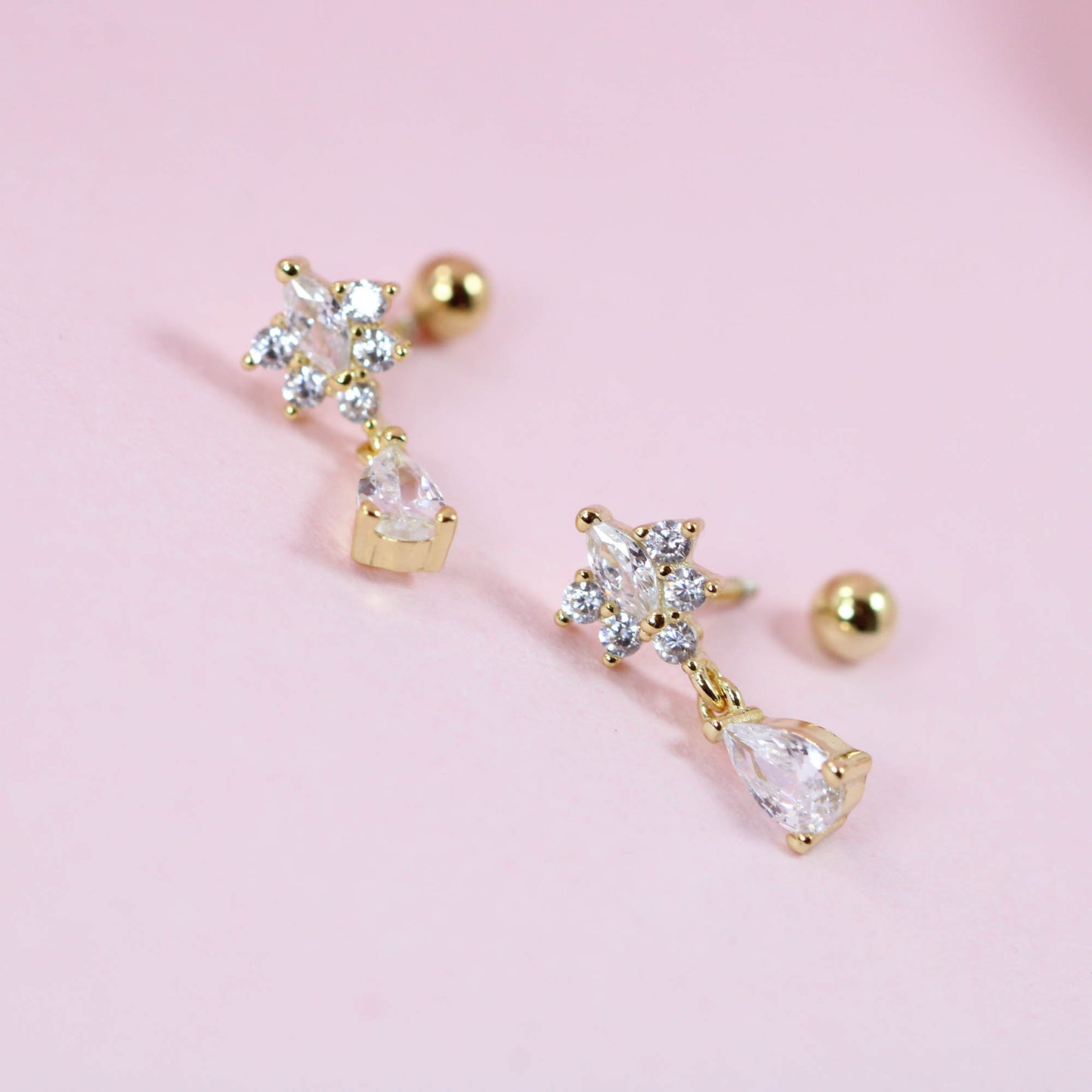 flower teardrop screw back earrings