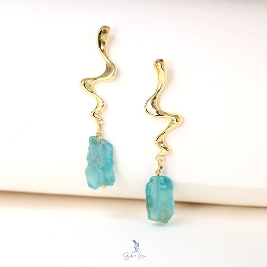 Fluorite nugget natural stone water droplet earrings