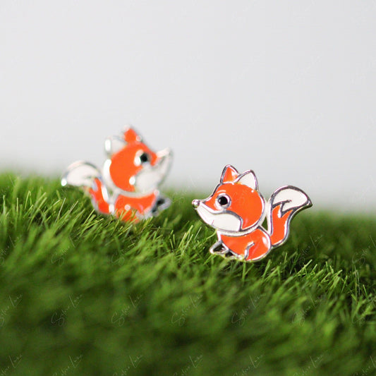 enamel fox stud earrings