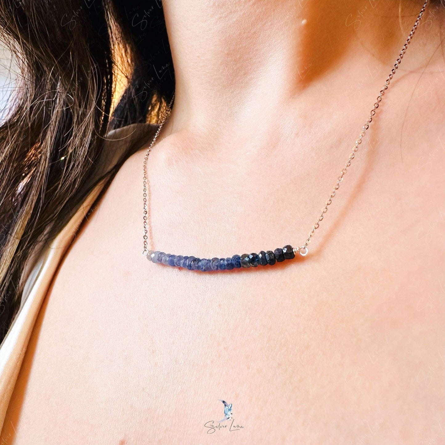 blue sapphire gemstone row necklace