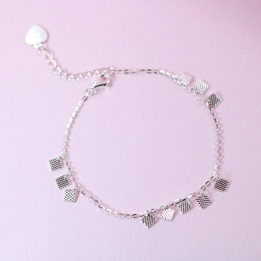 Geometric texture square charms bracelet in sterling silver