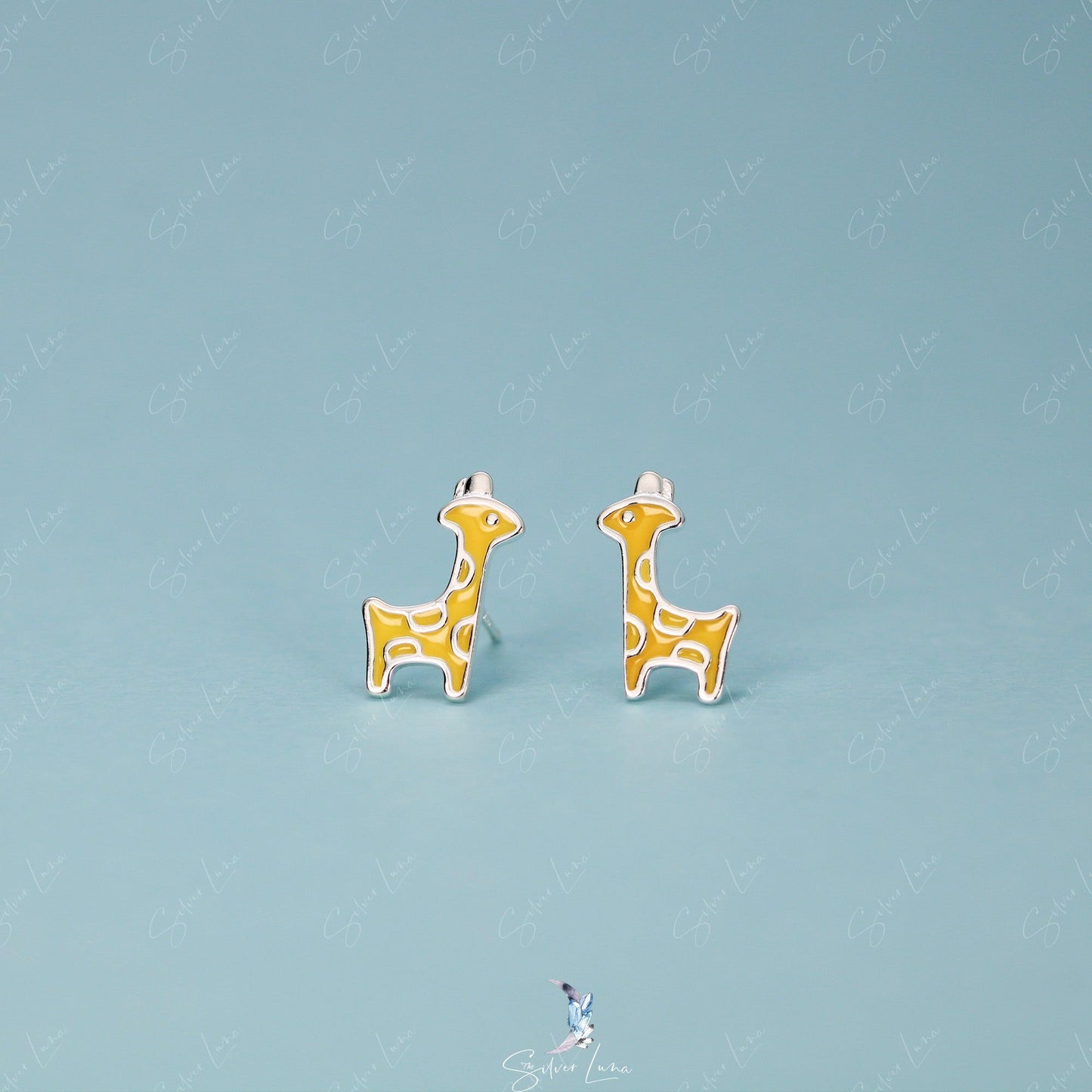 Cute giraffe silver animal stud earrings