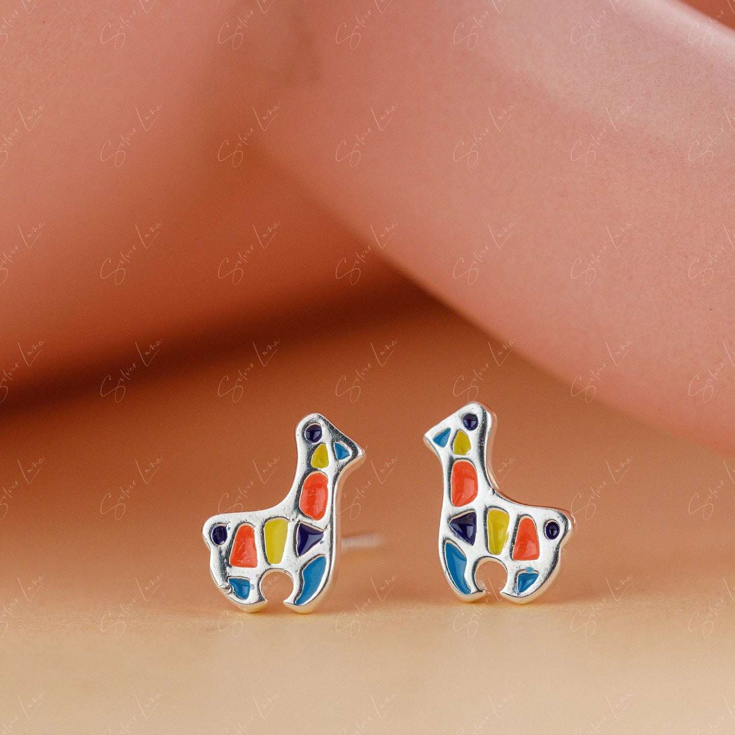 Cute Mosaic Giraffe Stud Animal Earrings