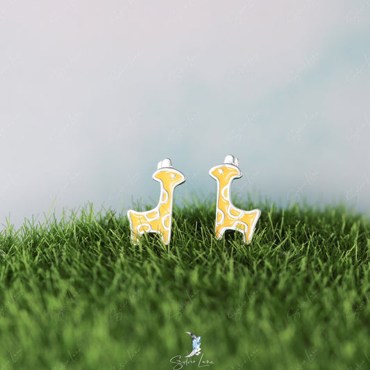 Cute giraffe silver animal stud earrings