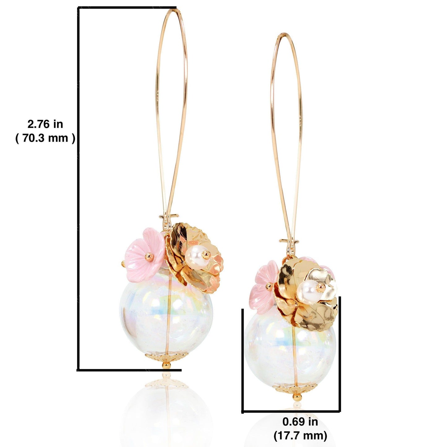 Flower glass vase dangle drop earrings