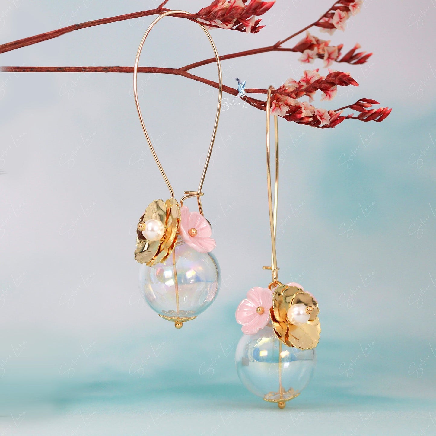 flower glass vase drop earrings
