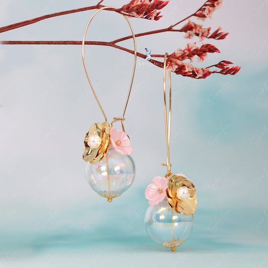 flower glass vase drop earrings