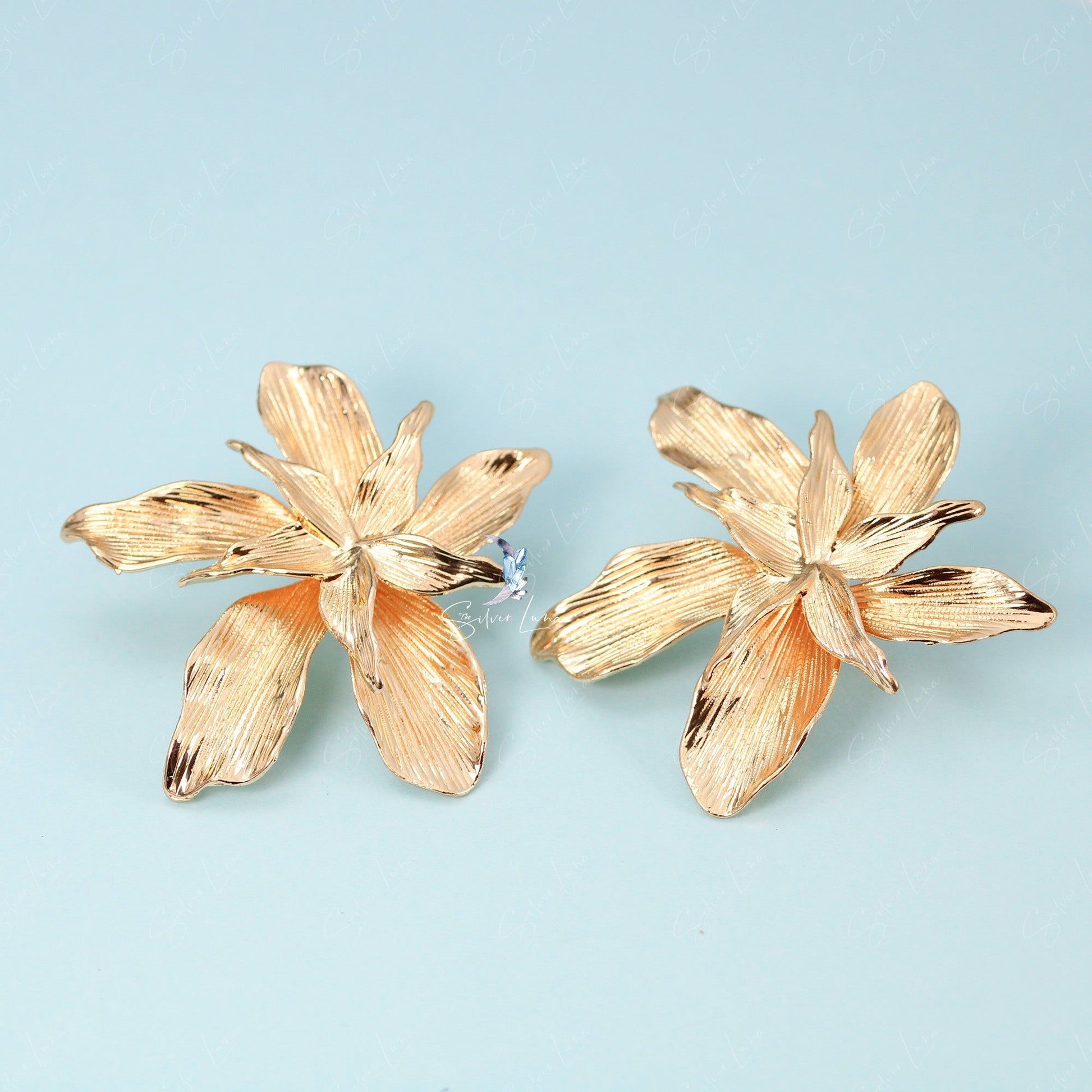 gold flower statement earrings