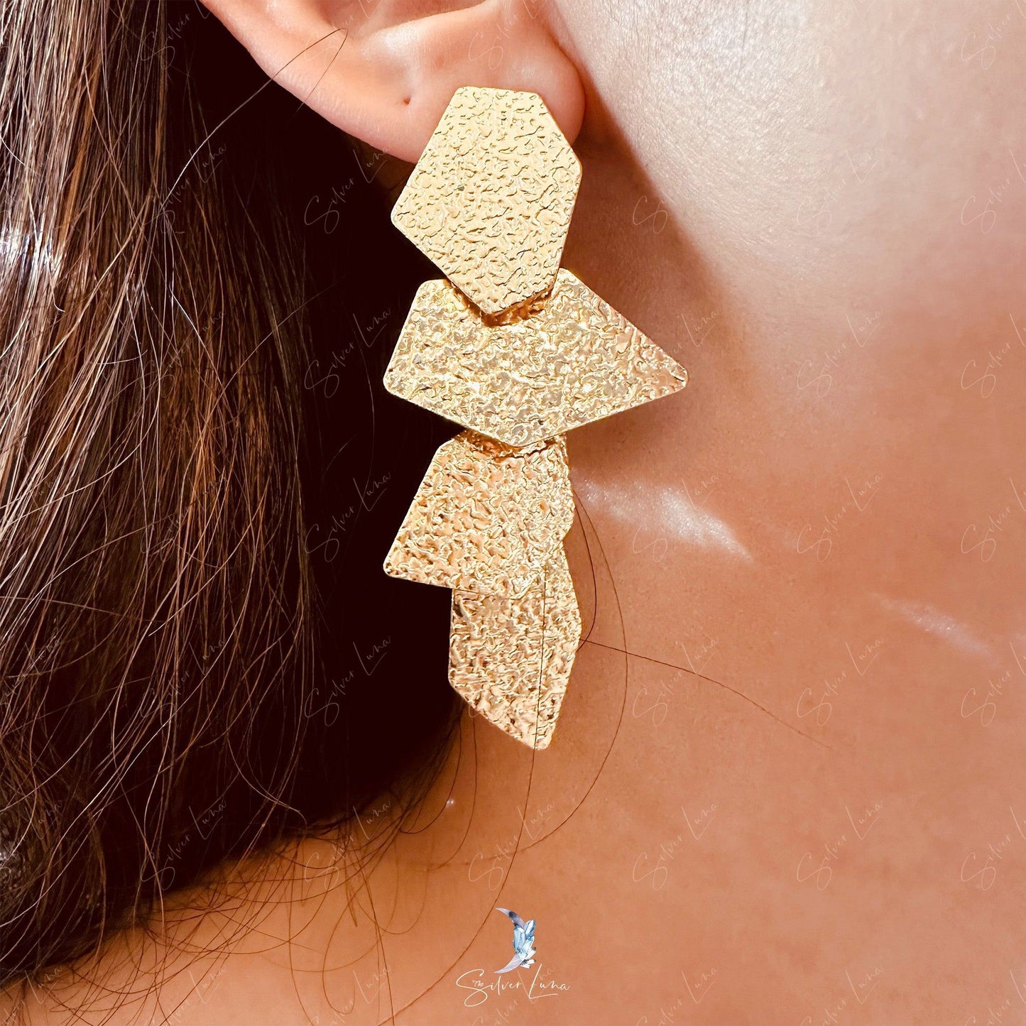 Exaggerated metal geometric statement earrings