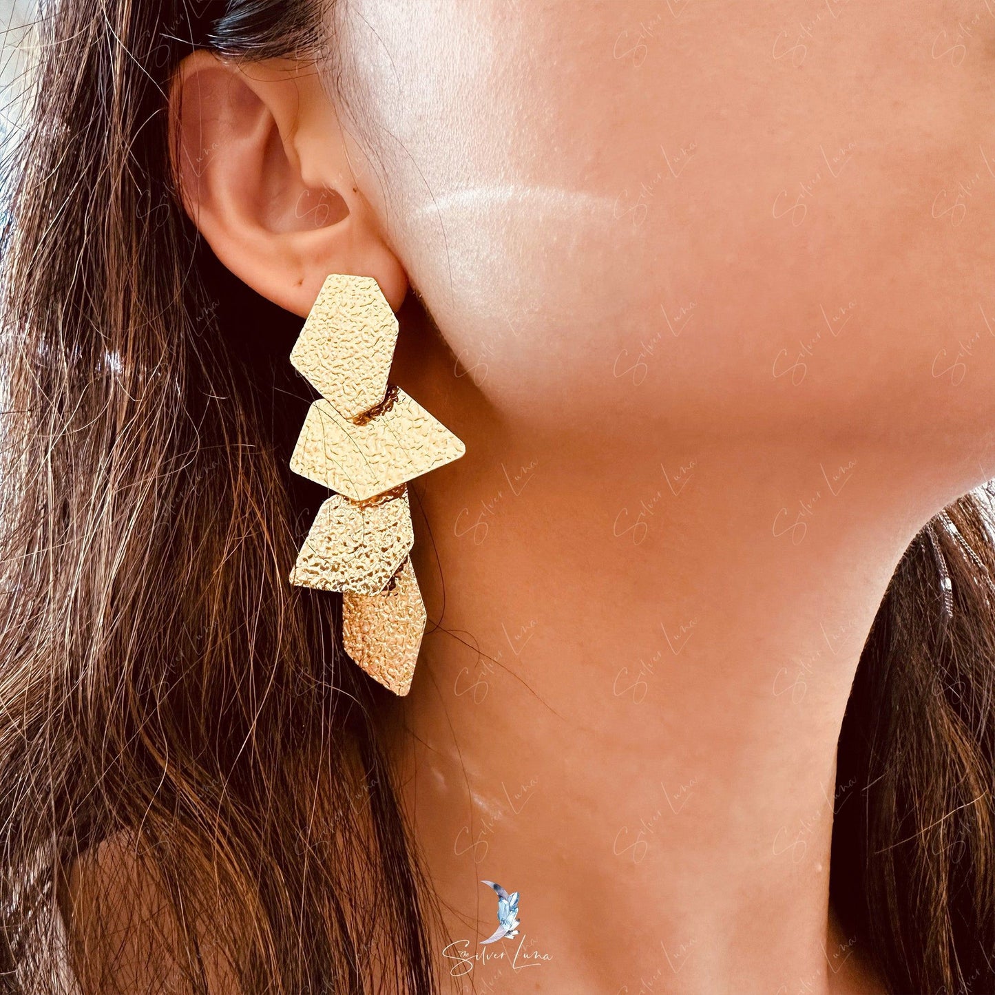 abstract stamped metal statement earrings