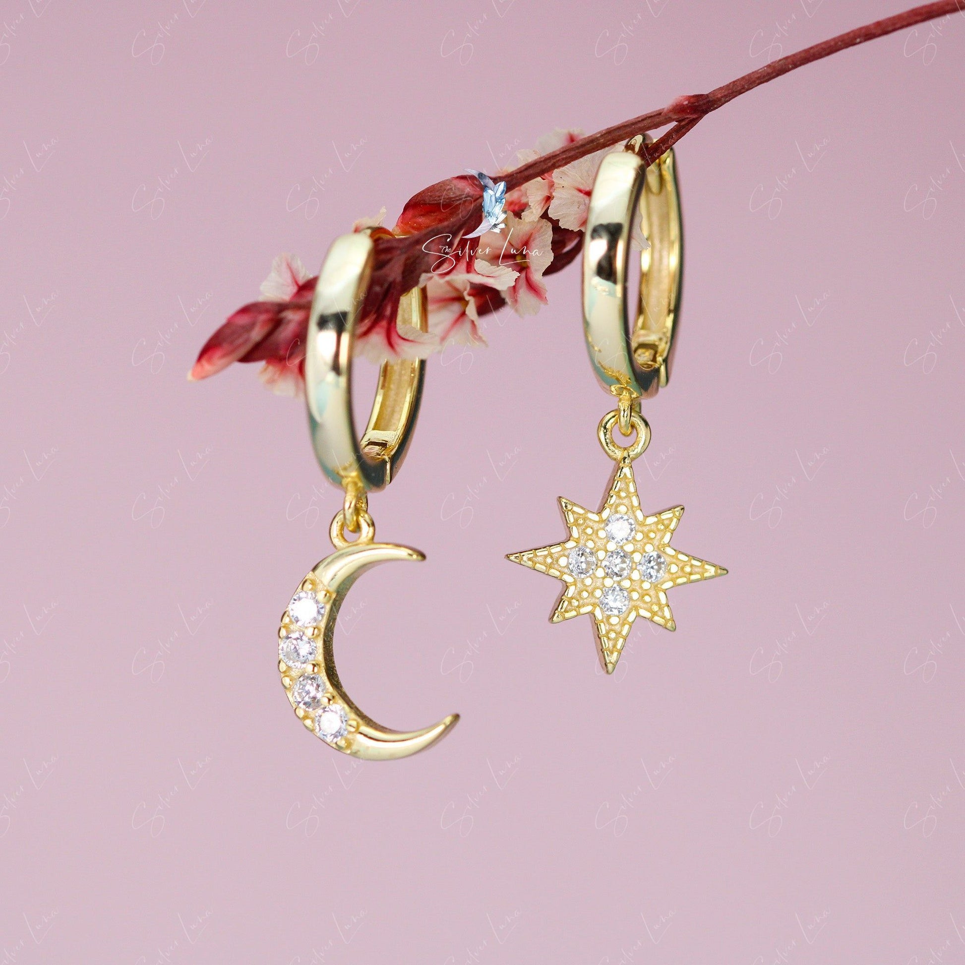 moon and star hoop earrings