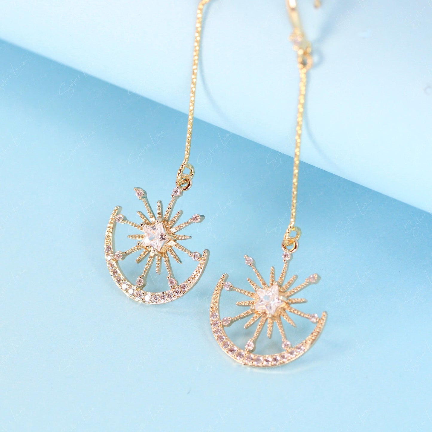 gold plated star anchor dangle drop earrings