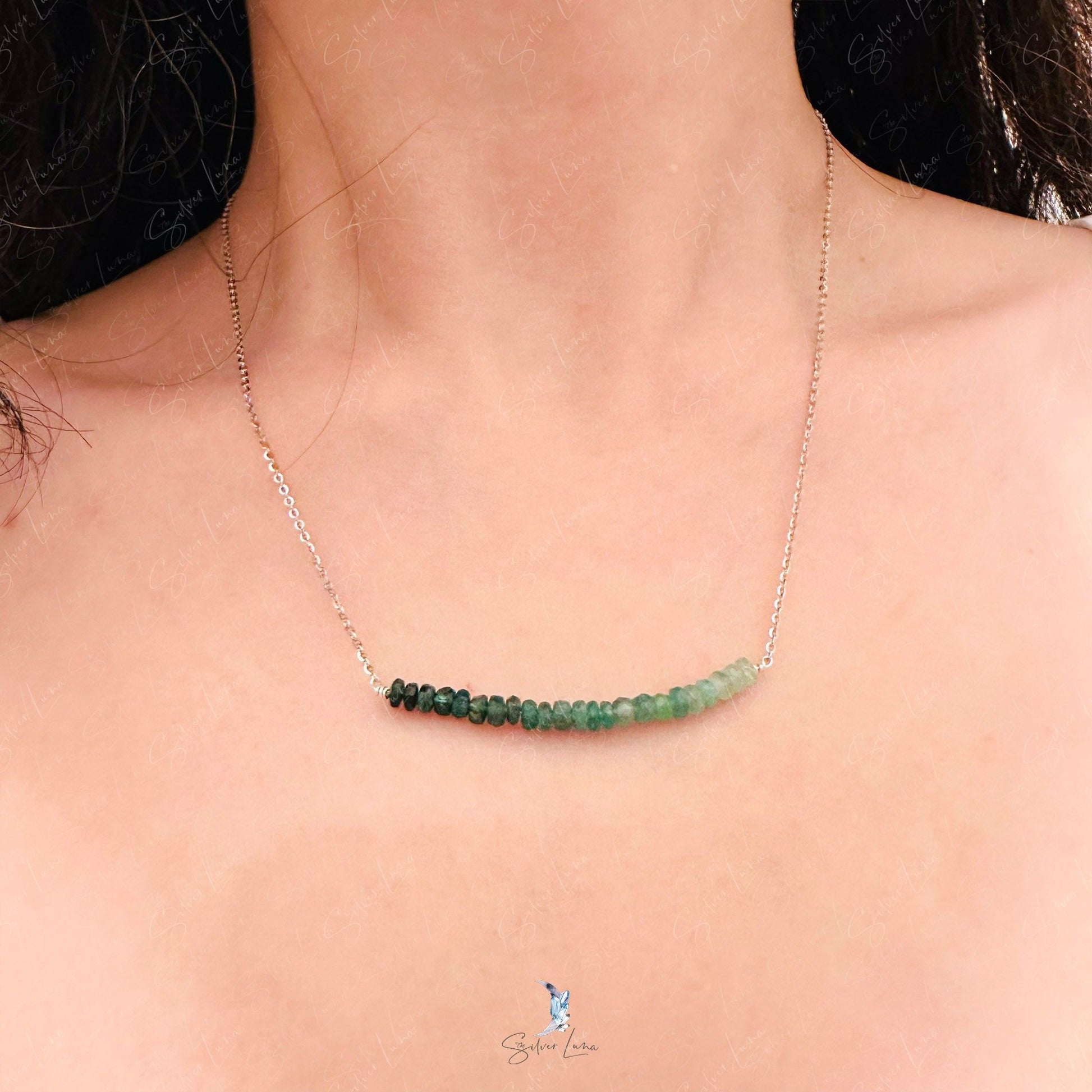 green emerald gemstone row necklace