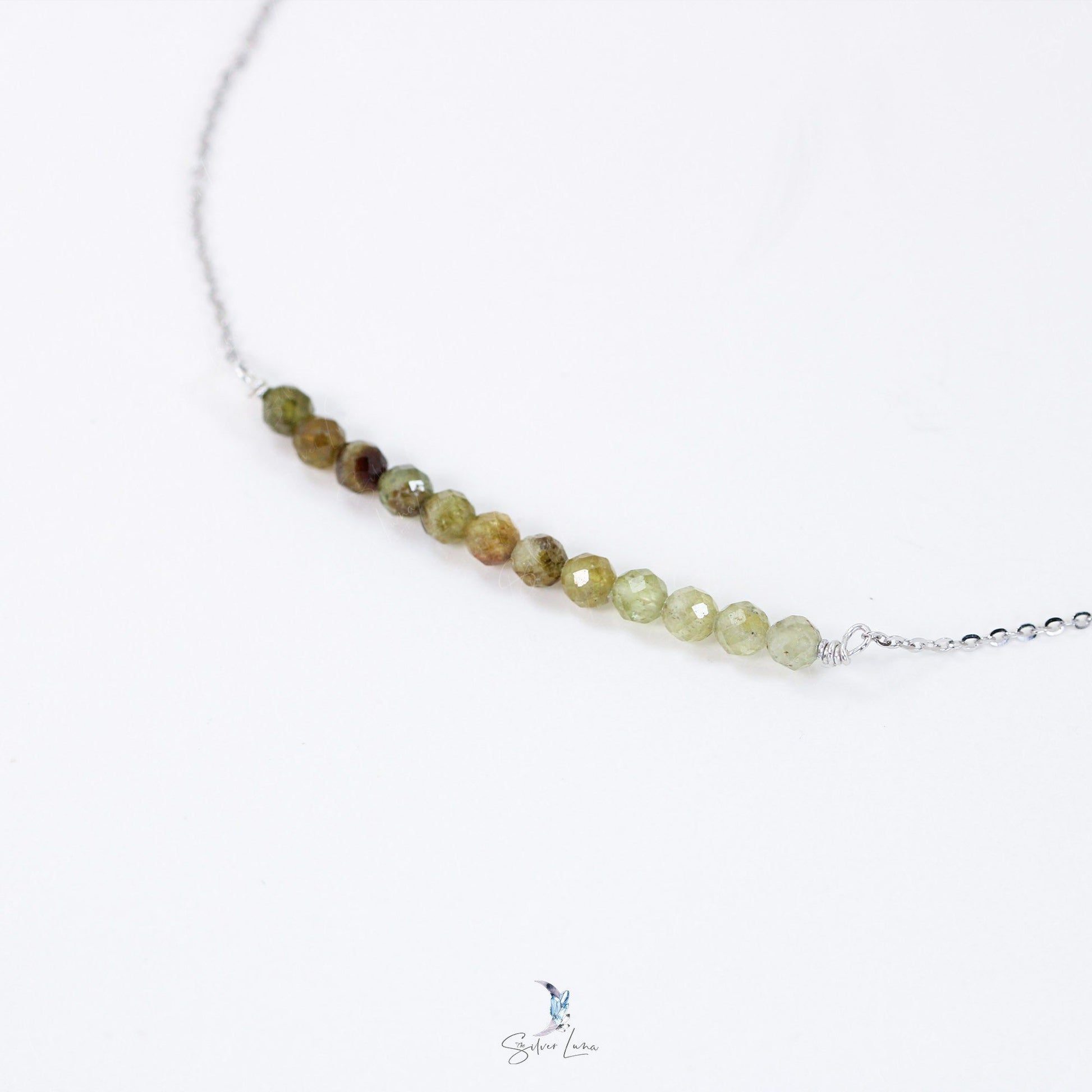 green garnet gemstone row pendant necklace