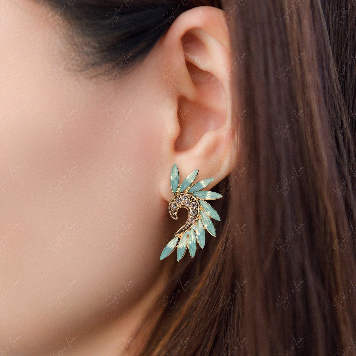 Crystal peacock stud earrings