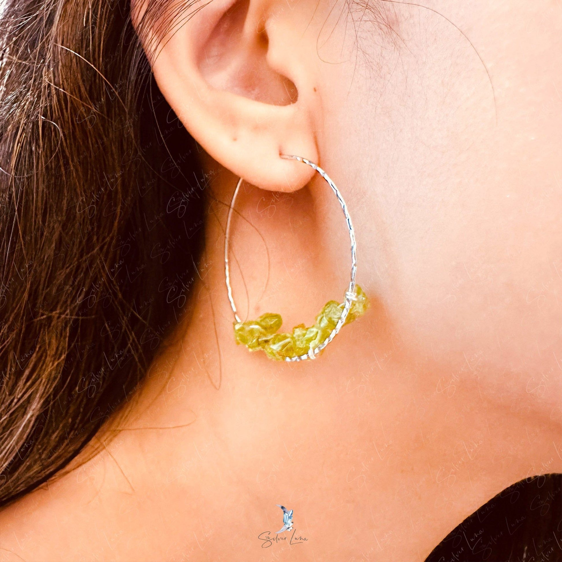 peridot handmade hoop earrings