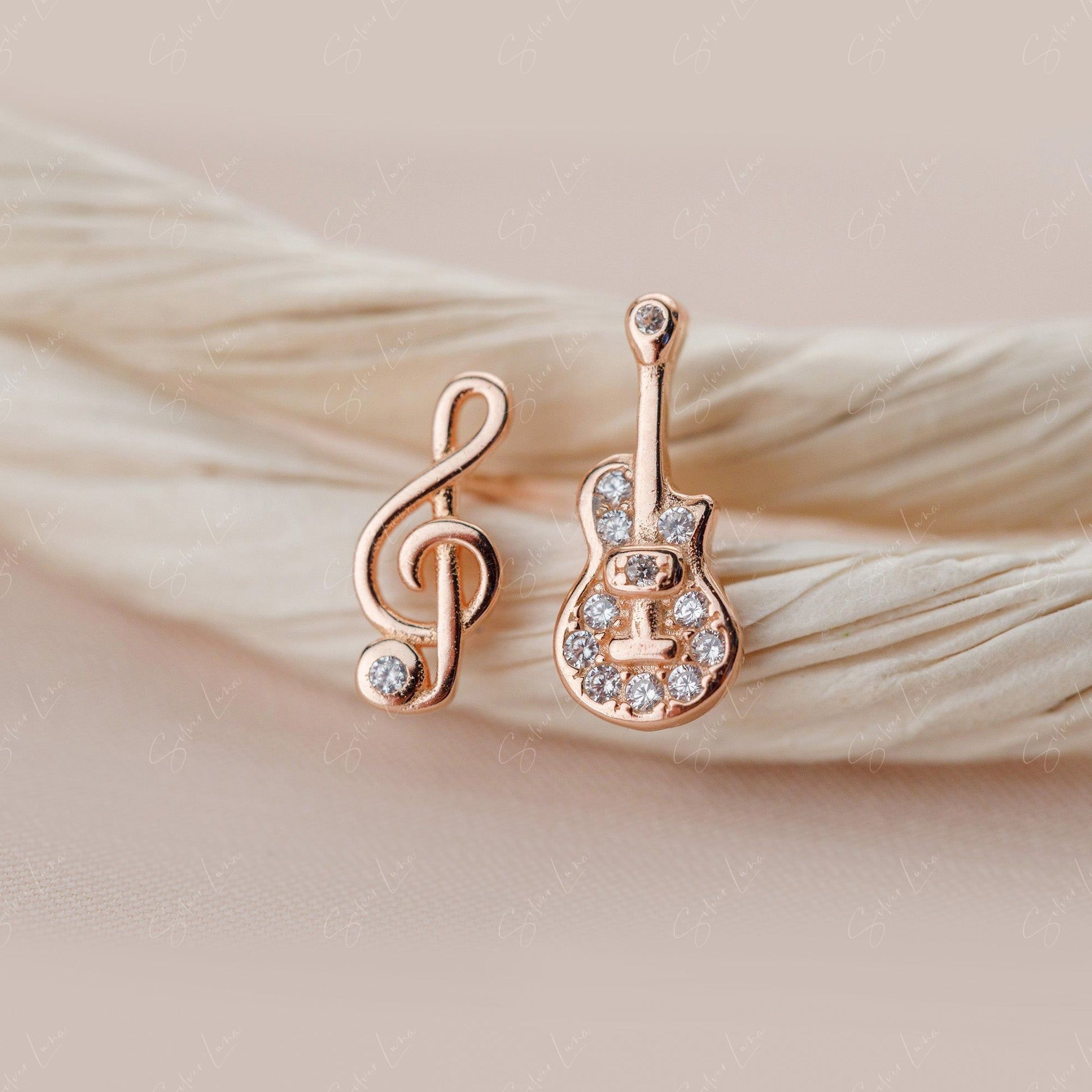 guitar and music silver earrings