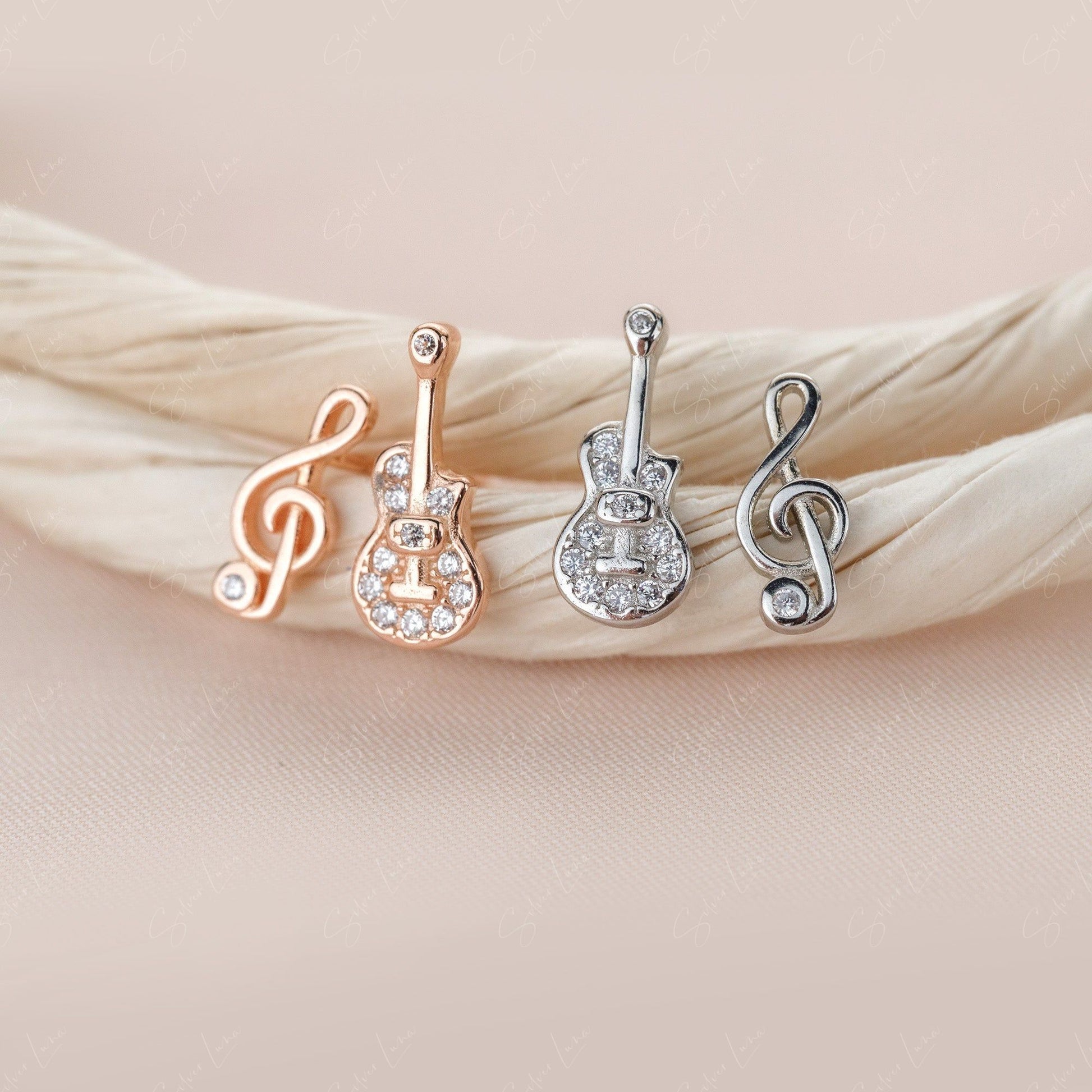 guitar and music stud earrings