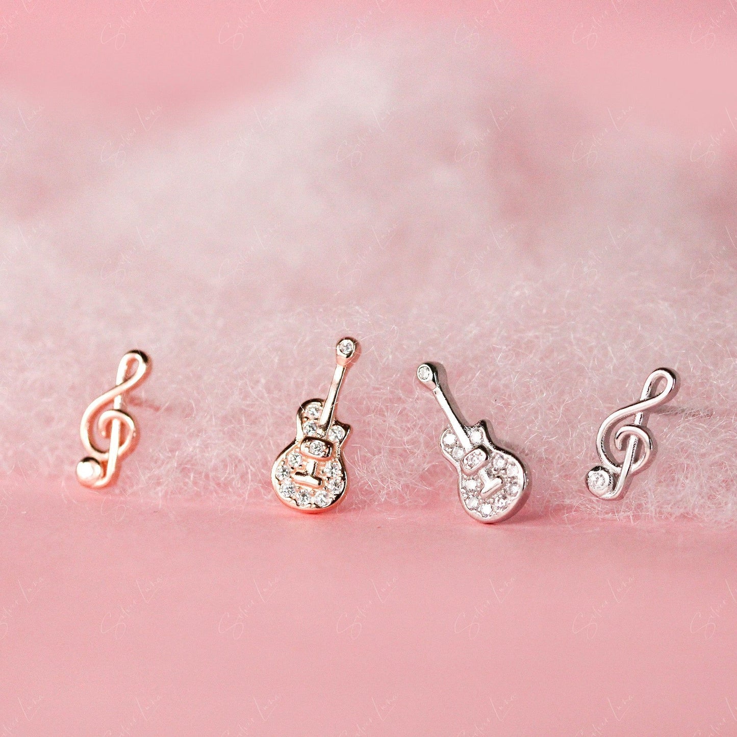 Guitar And Music Note Sterling Silver Stud Earrings Baby & Toddler