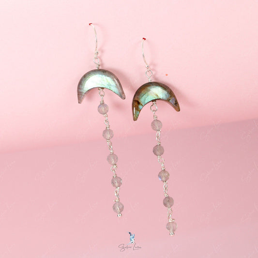 crescent moon labradorite silver earrings