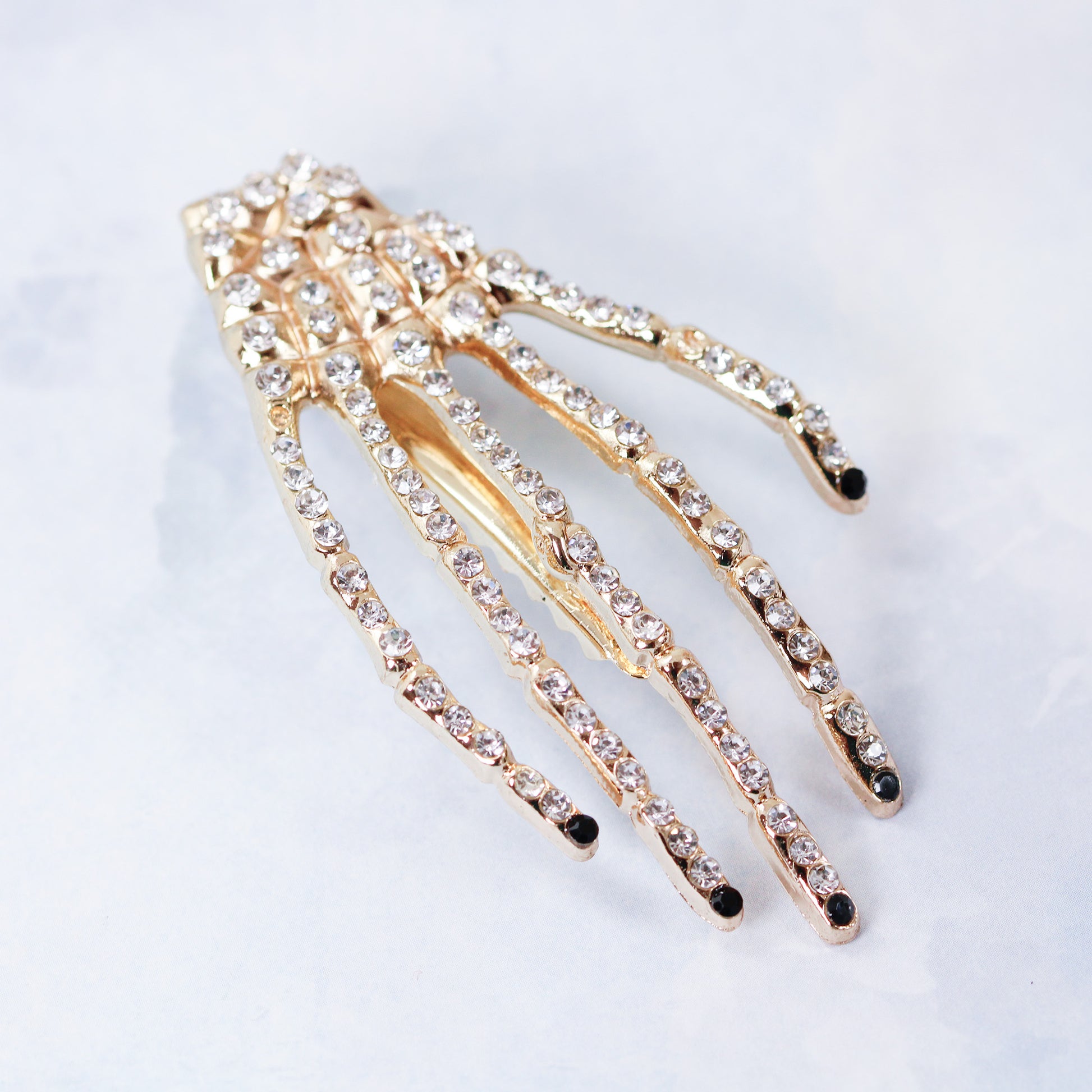 Halloween skeleton hand rhinestone hair clip