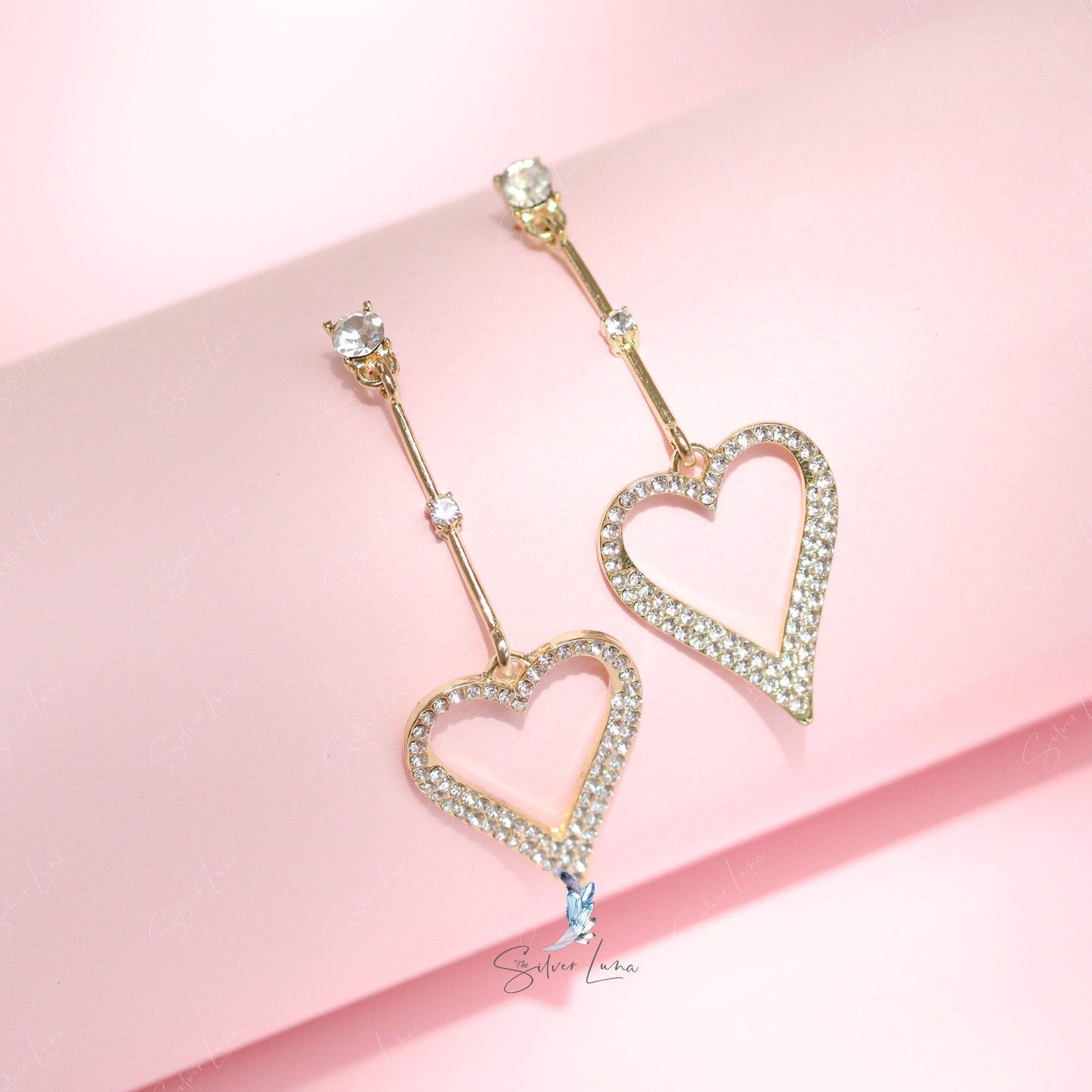 Rhinestone heart dangle drop fashion earrings