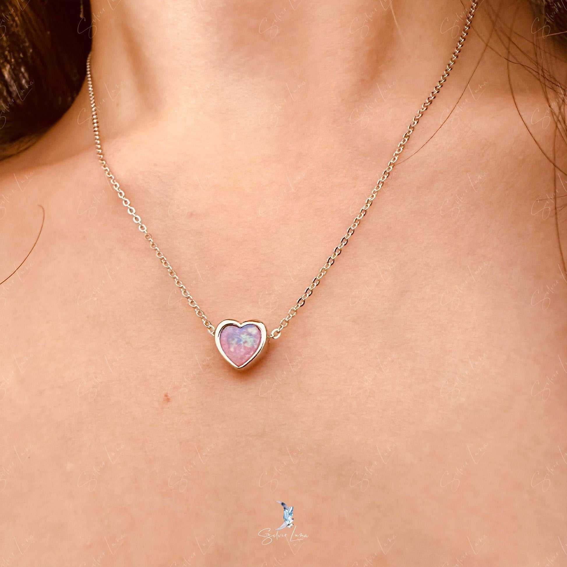 opal heart pendant necklace