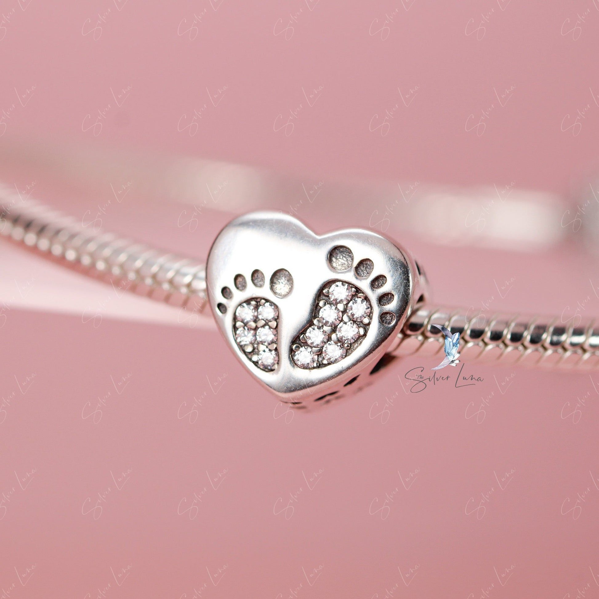 baby footprint heart charm for bracelet