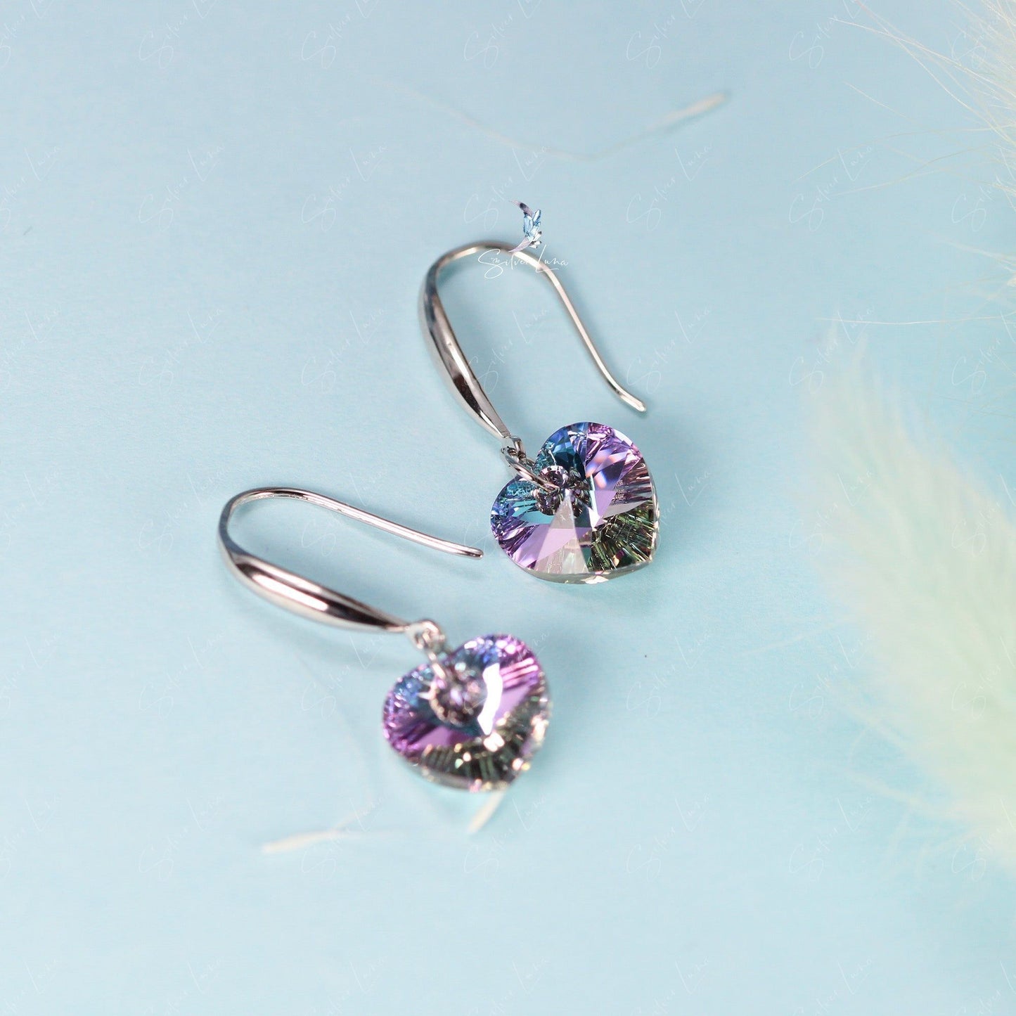crystal heart drop earrings