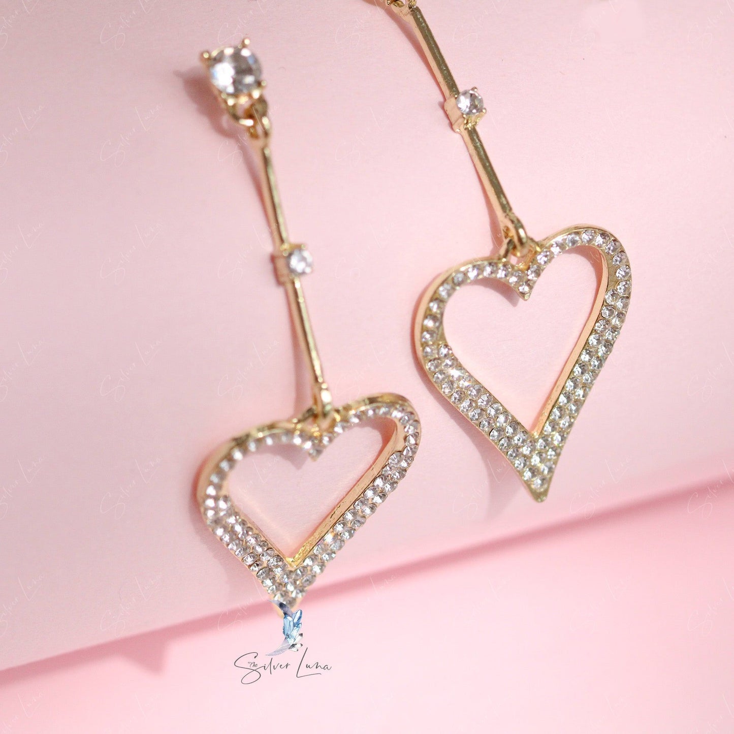 Rhinestone heart dangle drop fashion earrings