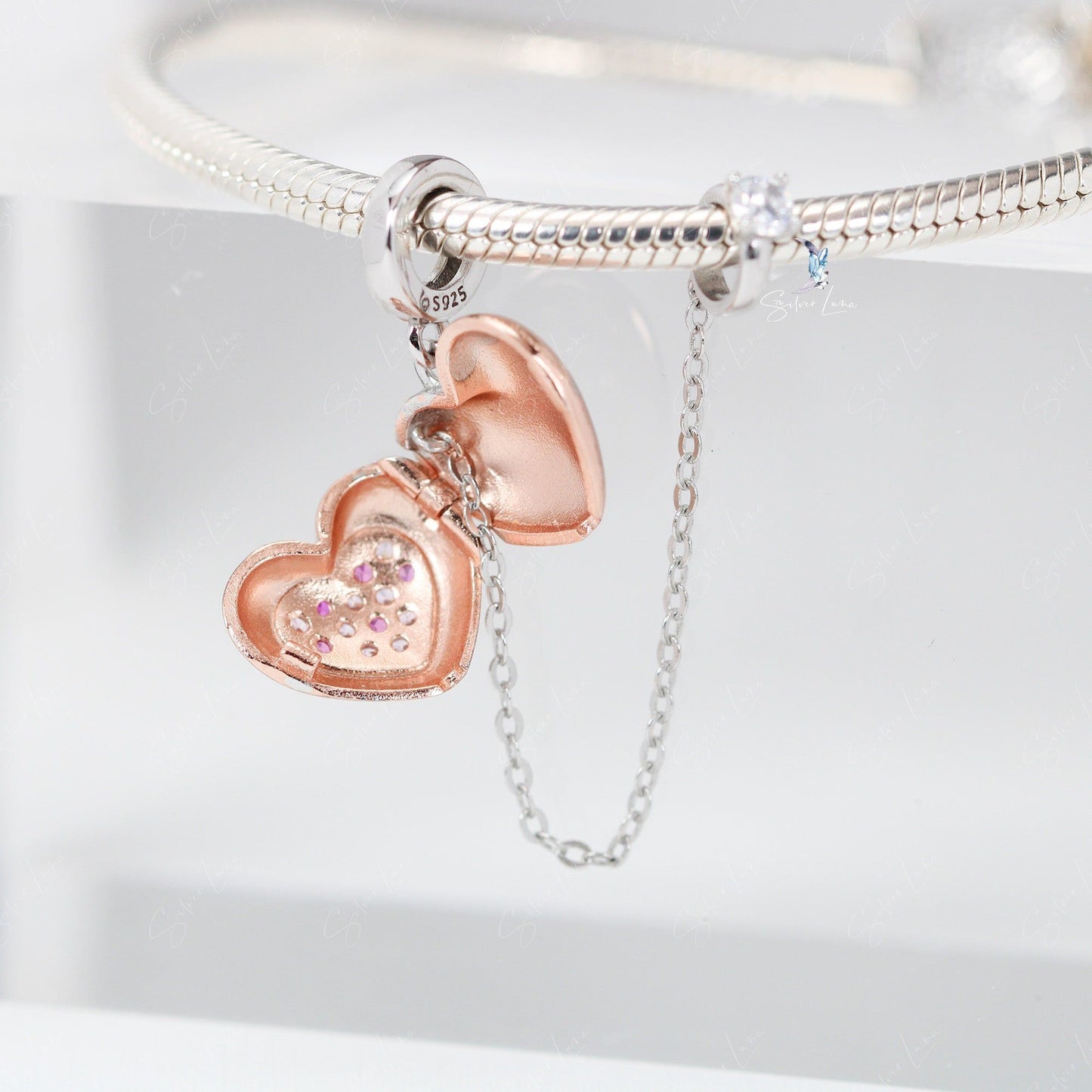 Heart and engagement ring safety chain