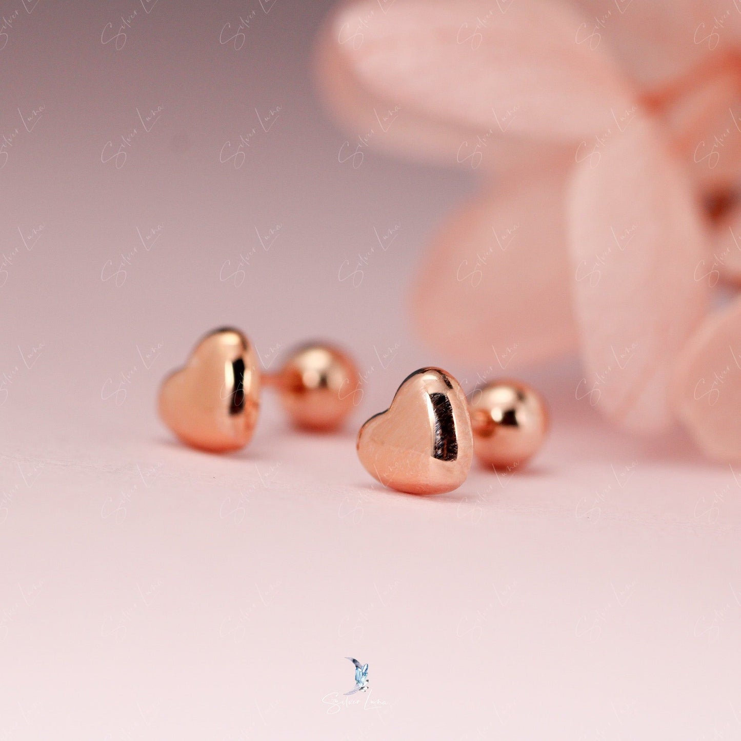 Sweet heart screw back silver stud earrings