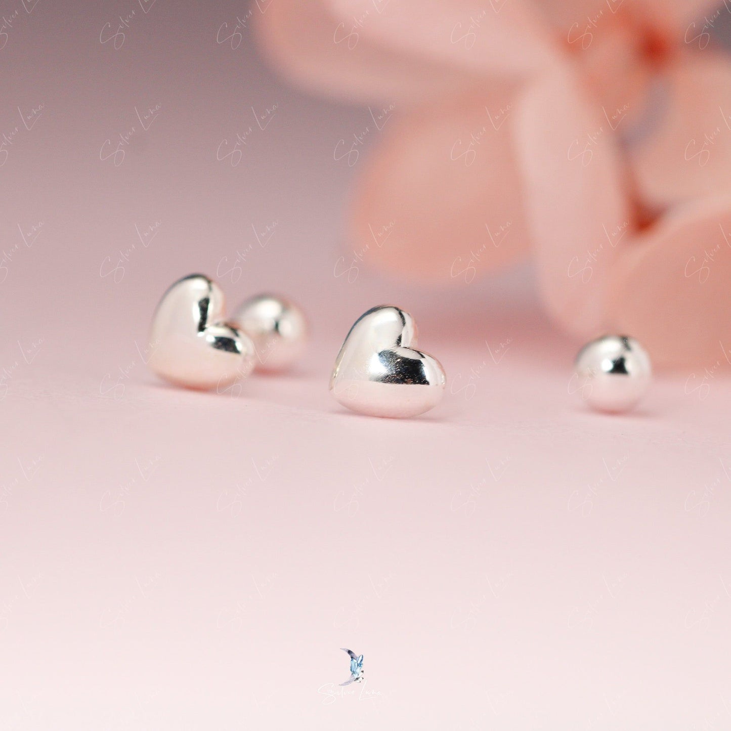 Sweet heart screw back silver stud earrings