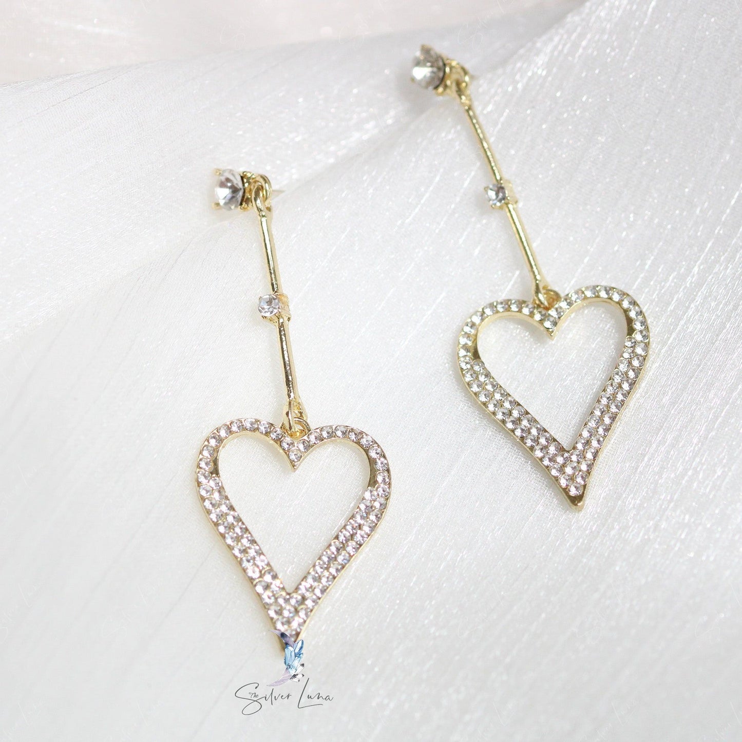 heart crystal dangle drop earrings