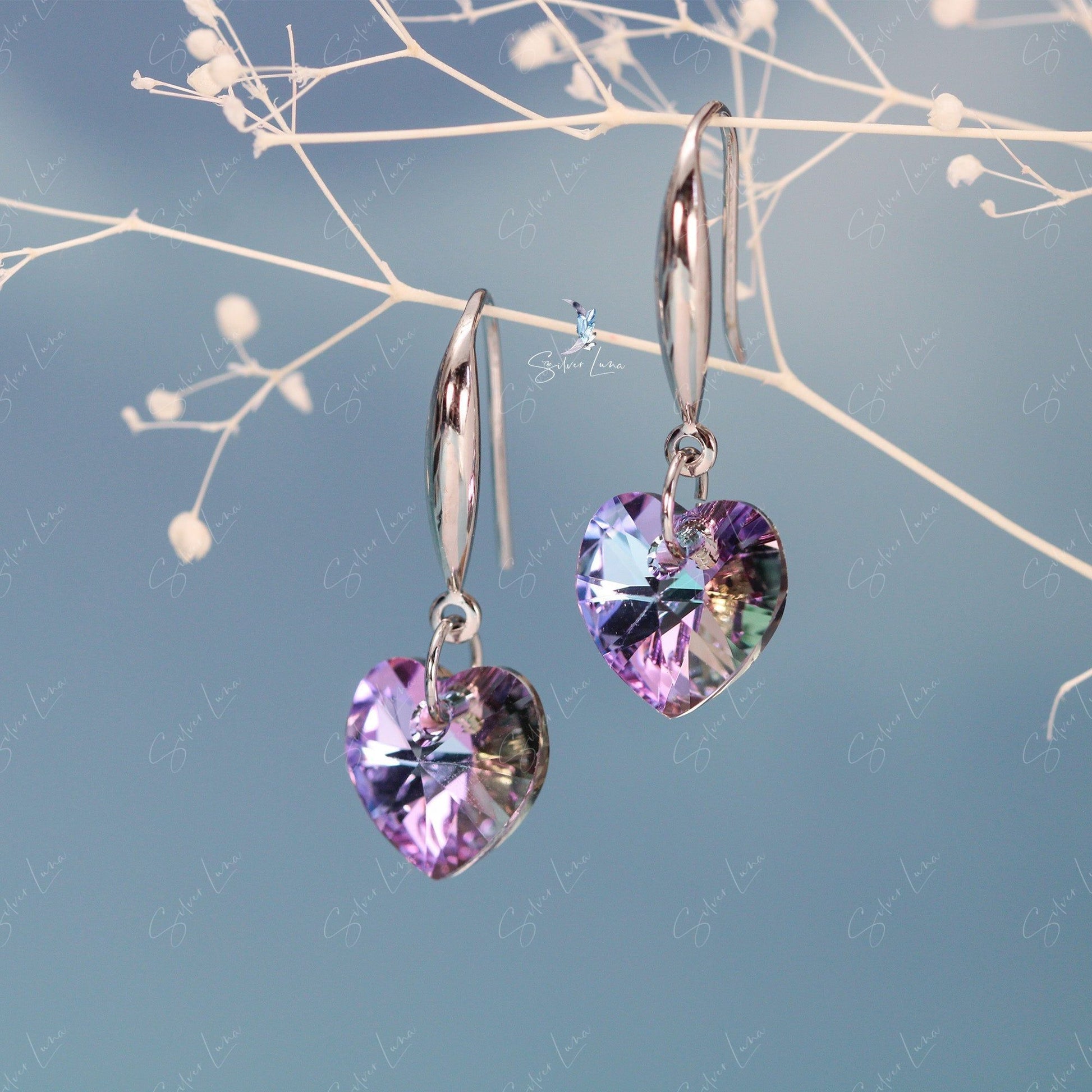 crystal heart earrings