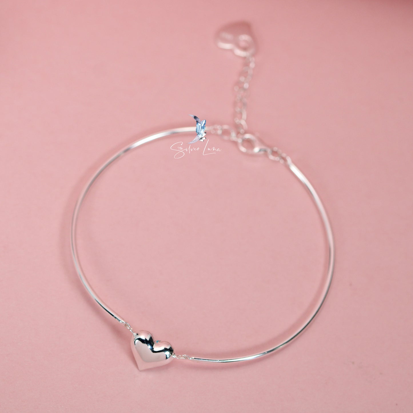 heart half bangle sterling silver bracelet