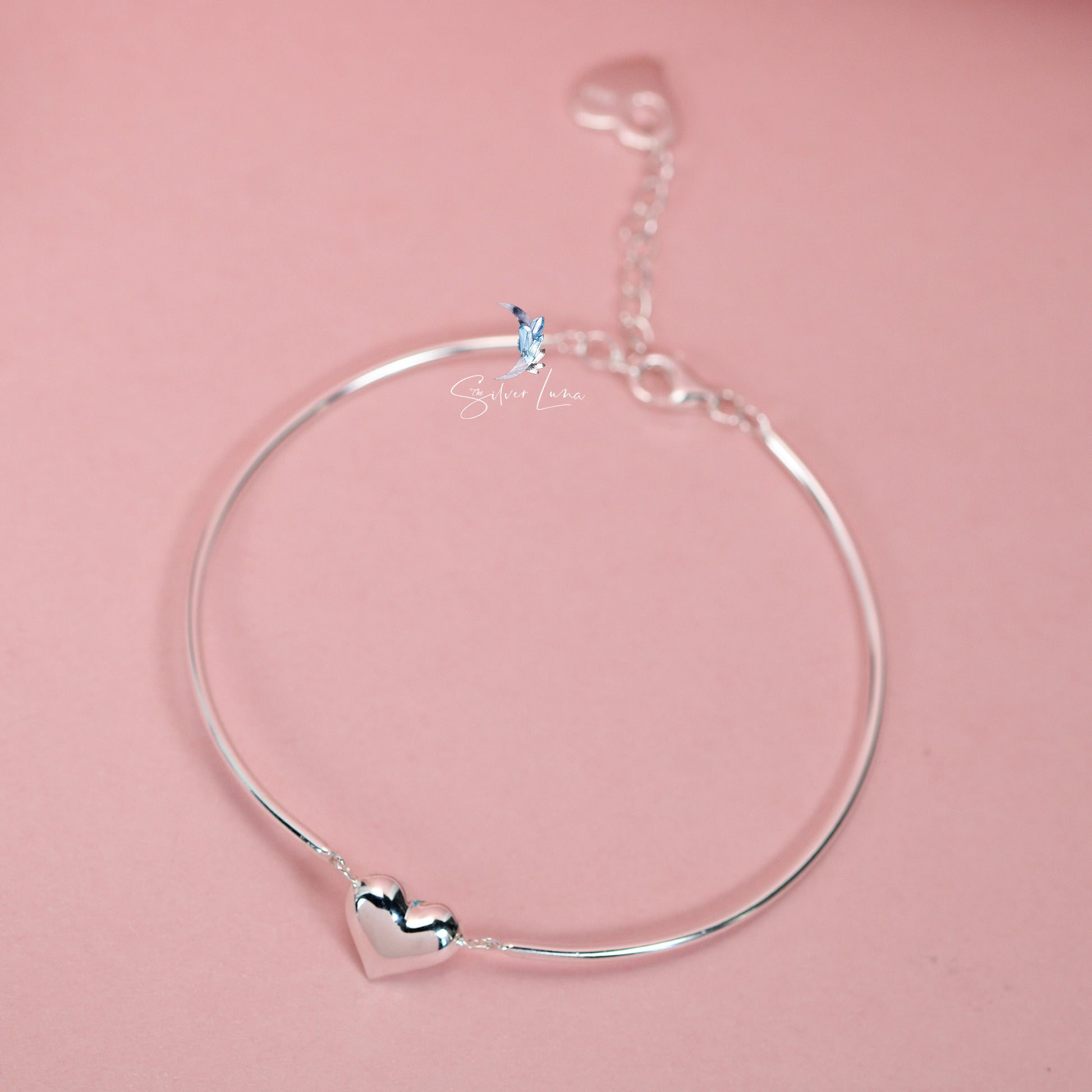 heart half bangle sterling silver bracelet