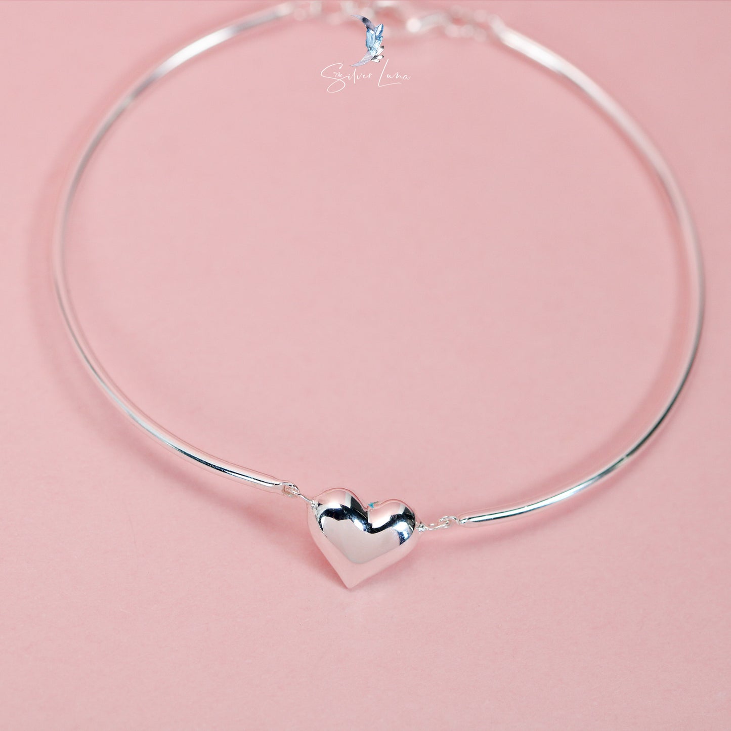 heart half bangle sterling silver bracelet