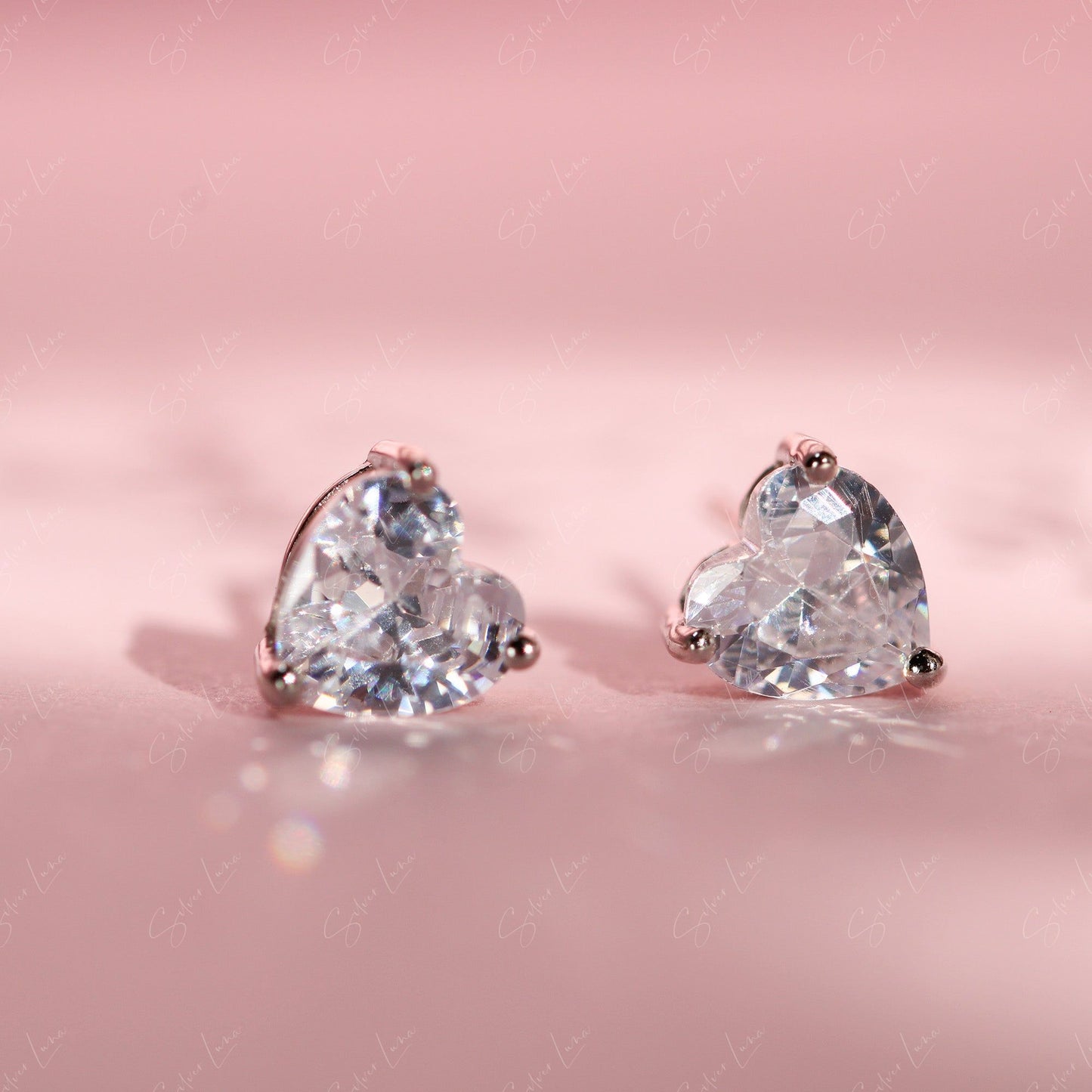 Valentine heart stud earrings in sterling silver