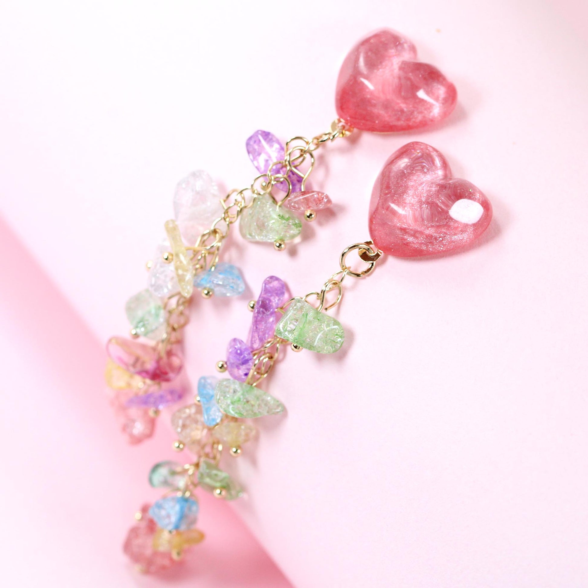 colorful stones heart earrings