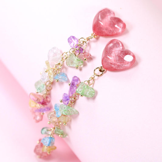 colorful stones heart earrings