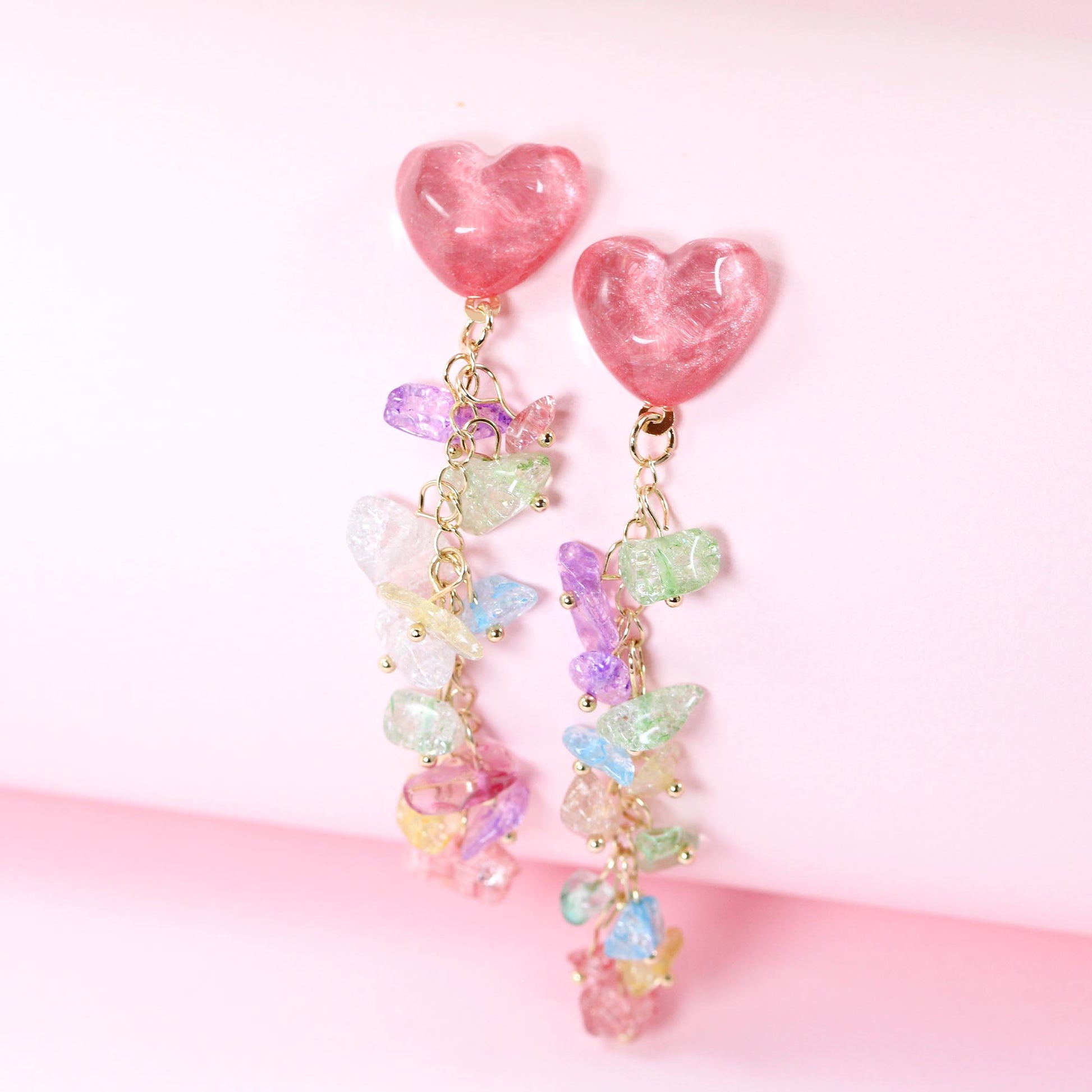 colorful stones heart earrings