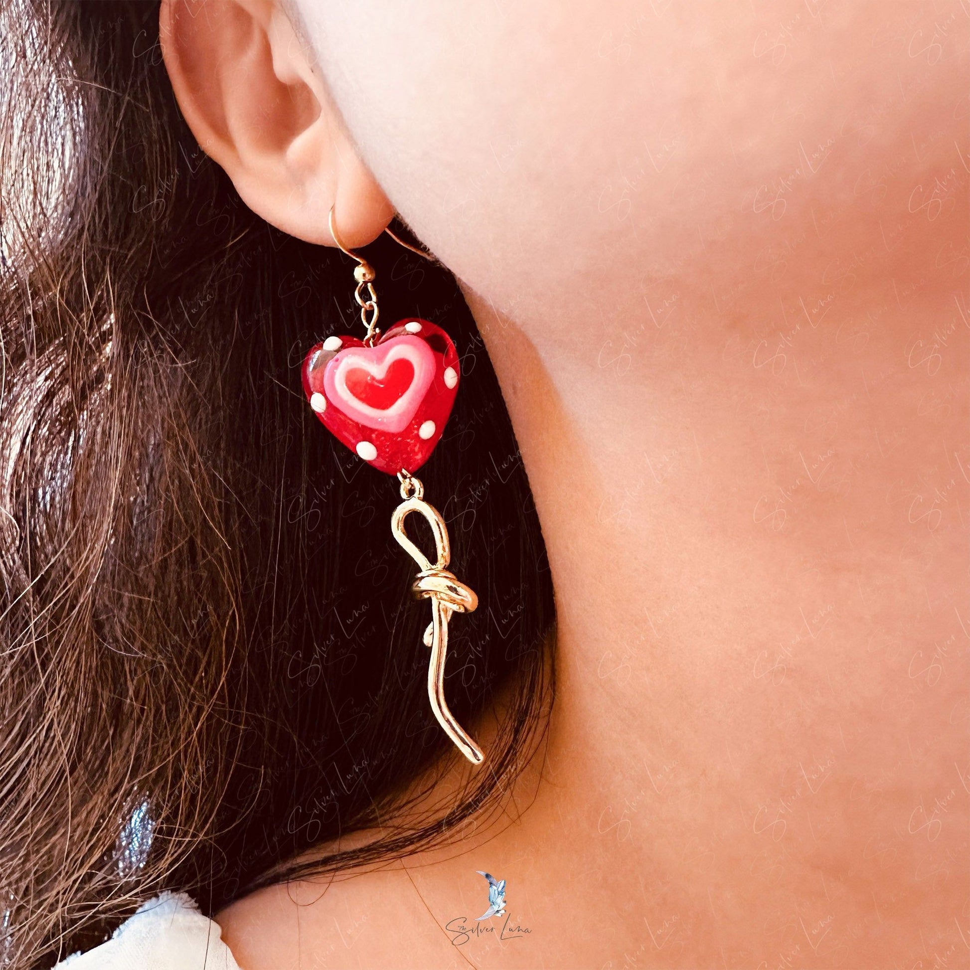 Valentine heart dangle drop  earrings