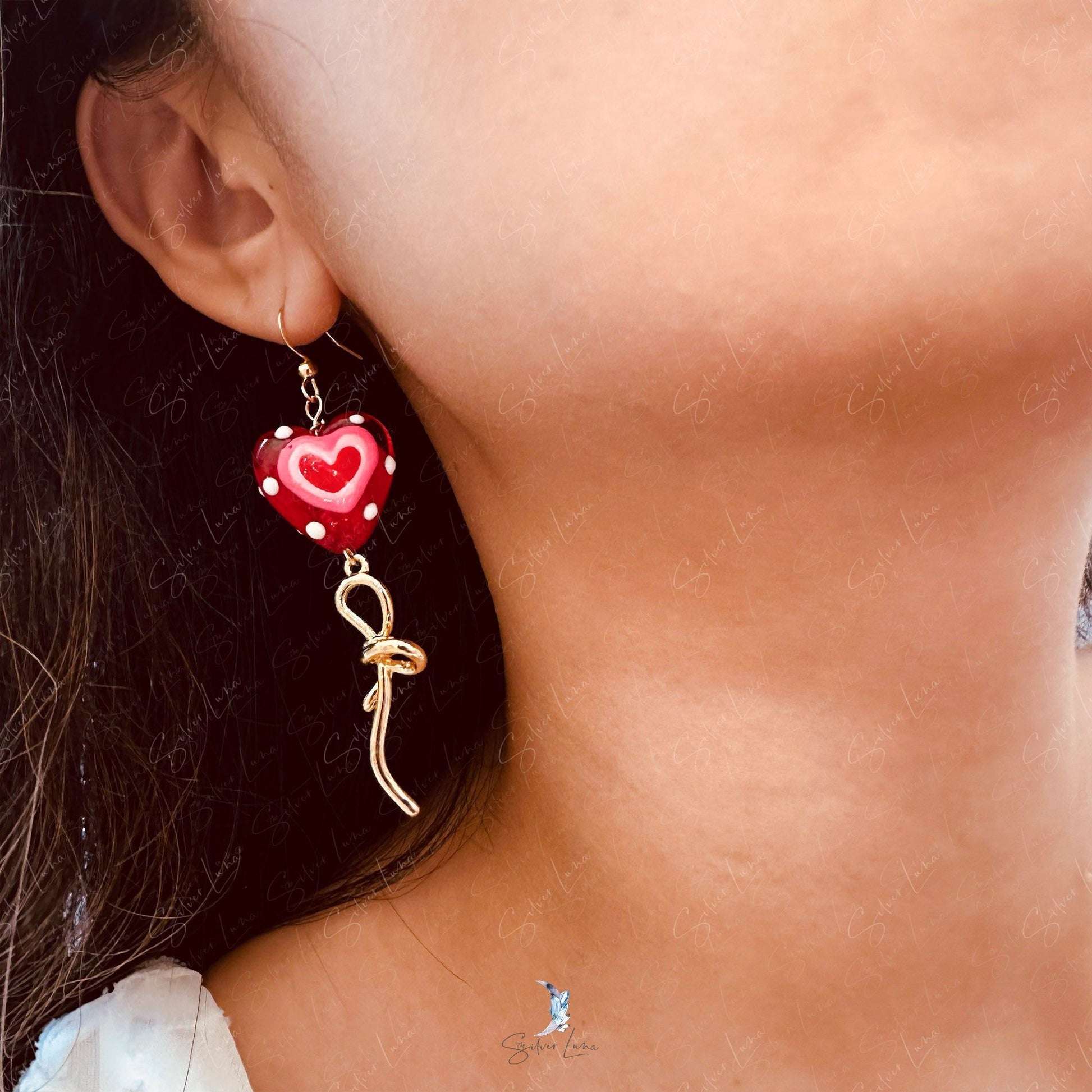 heart balloon drop earrings