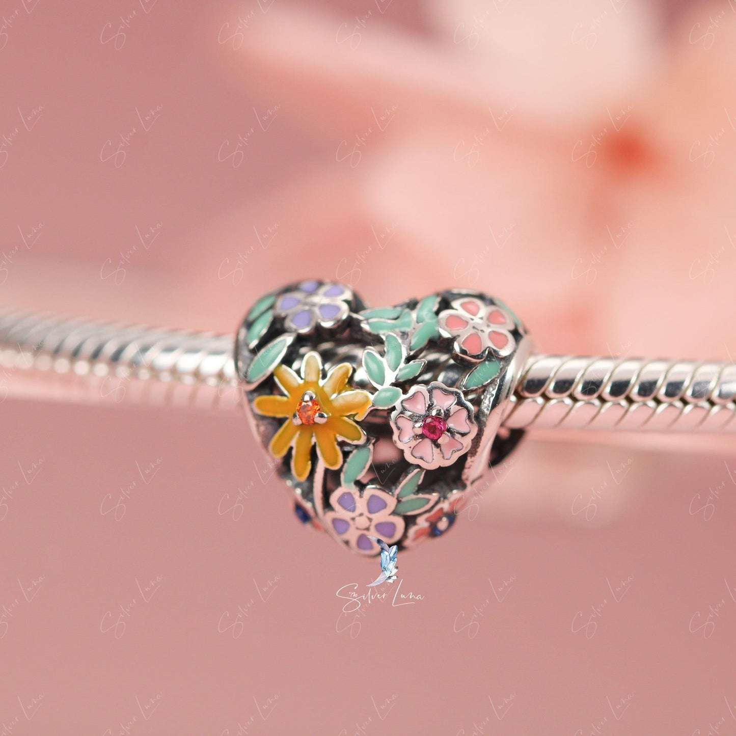 flower heart bead charm