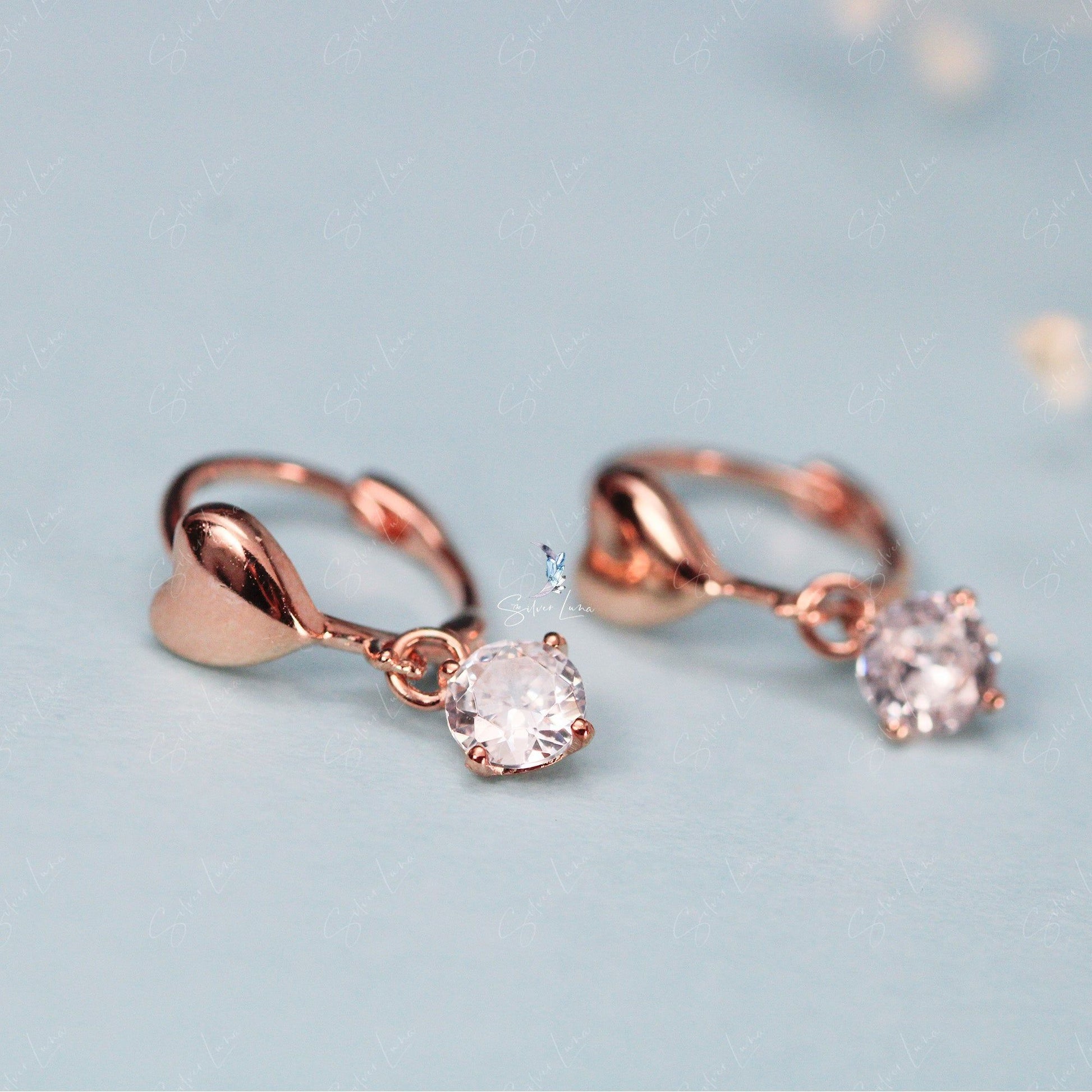 rose gold heart hoop earrings with cubic zirconia