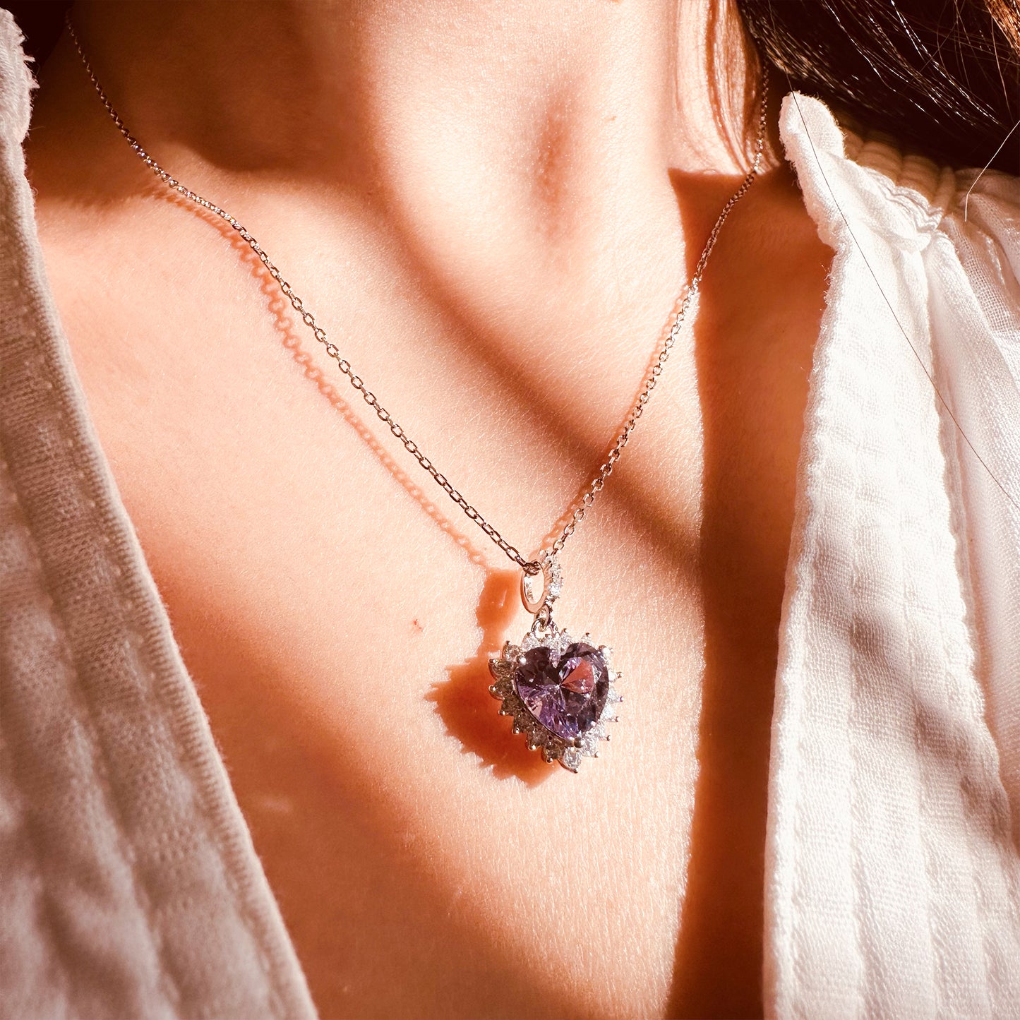 Halo heart Alexandrite pendant necklace in sterling silver