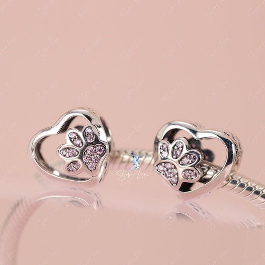 heart paw bead charm