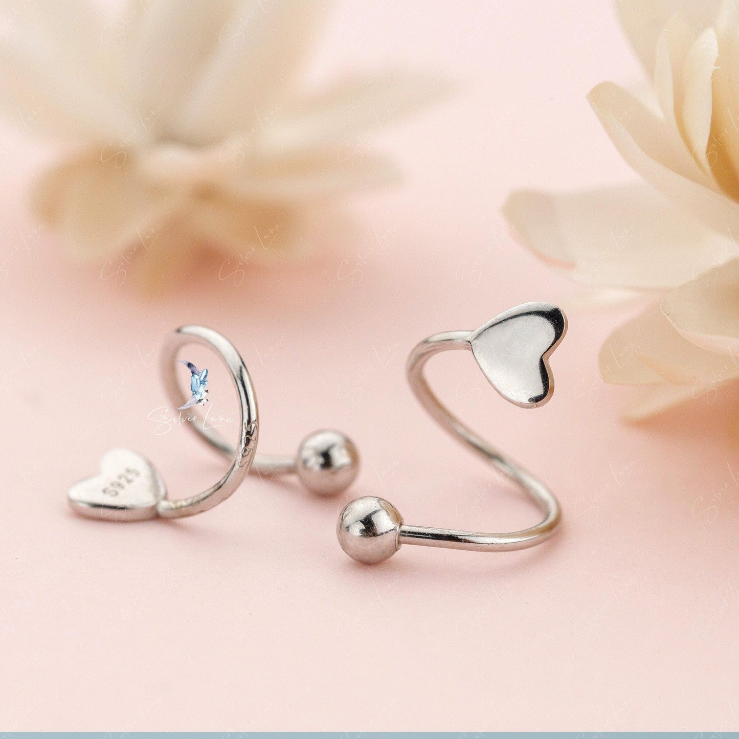 Spiral heart wrap screw sterling silver earrings