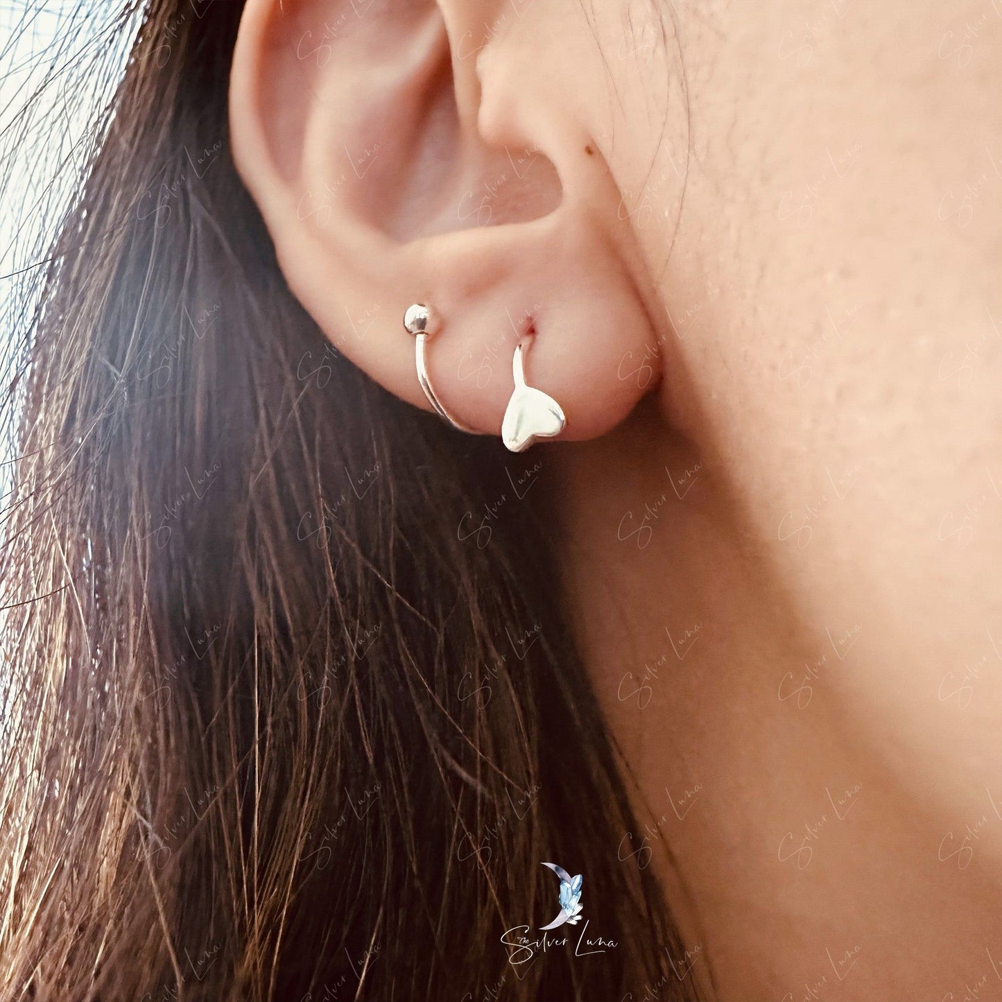 Spiral heart wrap screw sterling silver earrings
